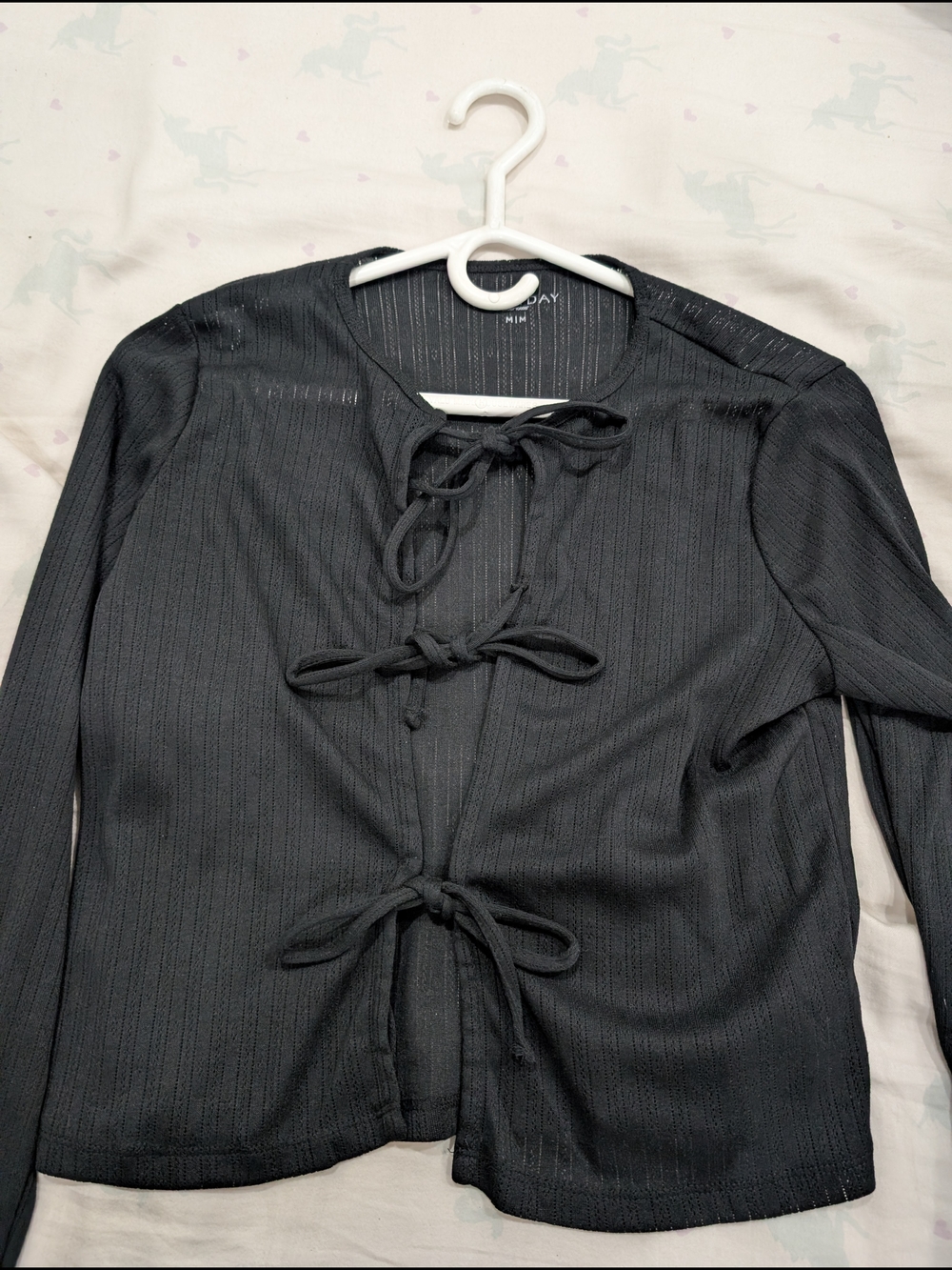 Bluenotes Black Ribbed Tie-Front Top